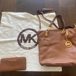 Michael Kors Cognac Leather tote and wallet